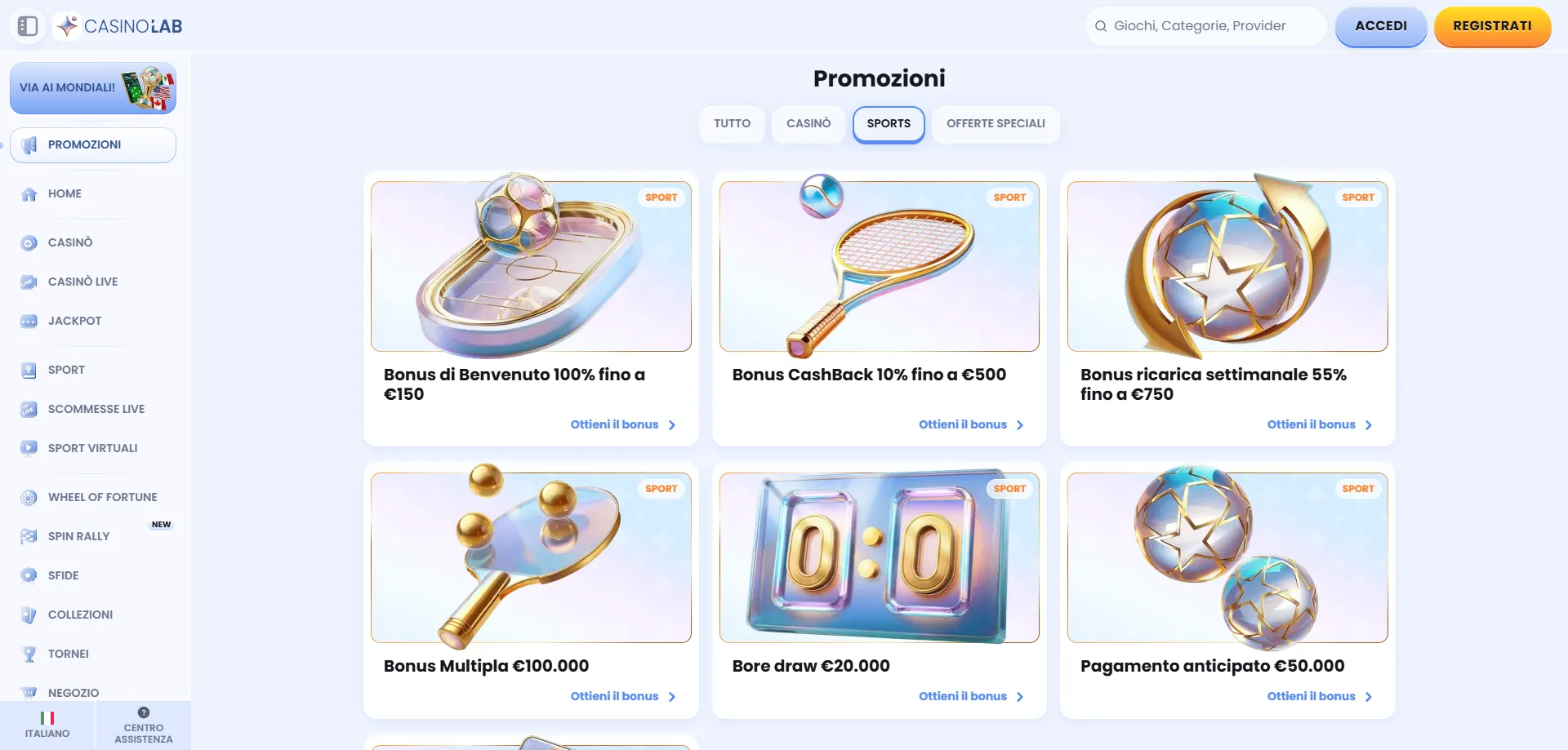 Casinolab Casino bonus di benvenuto fino a €500 più 200 giri gratuiti